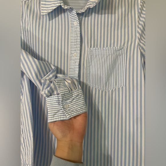 BlankNYC Feel Good Striped Button Down Shirt Blue White Cotton Blend Lightweight - Picture 3 of 7